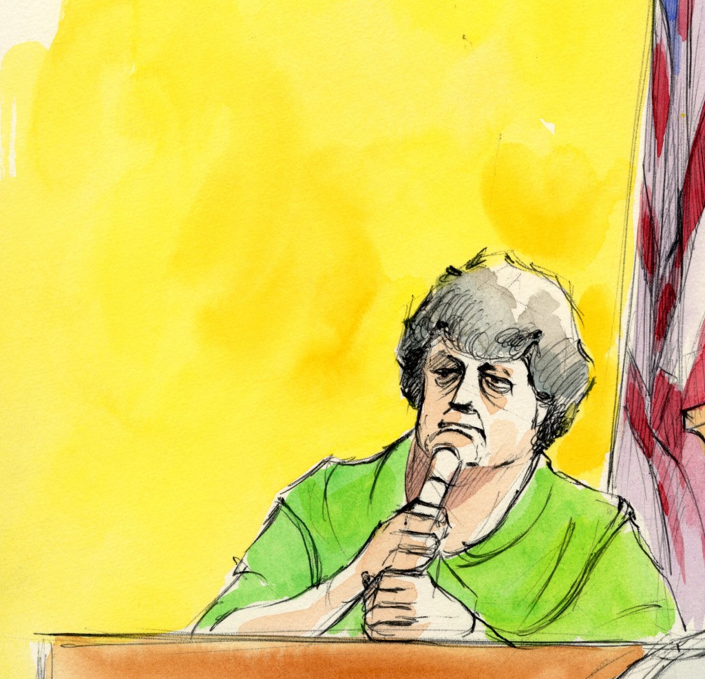 Courtroom sketch of John Wanye Gacy's mother 