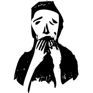 An illustration of a person with their hands covering their mouth, seemingly in horror.