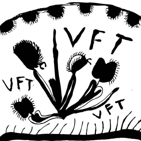 An illustration of Venus fly traps, with the text VFT written on it three times.