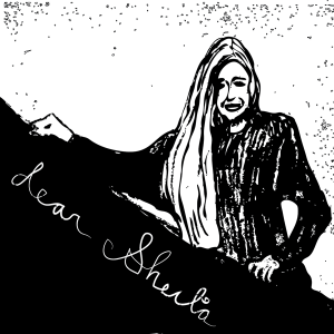 An illustration of a woman with long hair, smiling, holding up a giant sheet of paper with the text: Dear Sheila.
