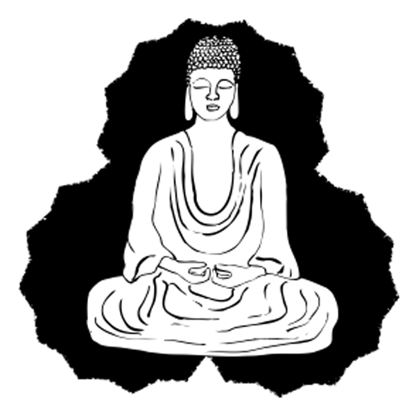 An illustration of a peaceful Buddha statue, meditating.