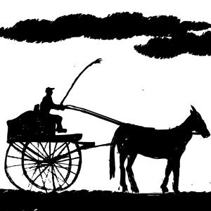 An illustration of a man driving a horse and buggy.