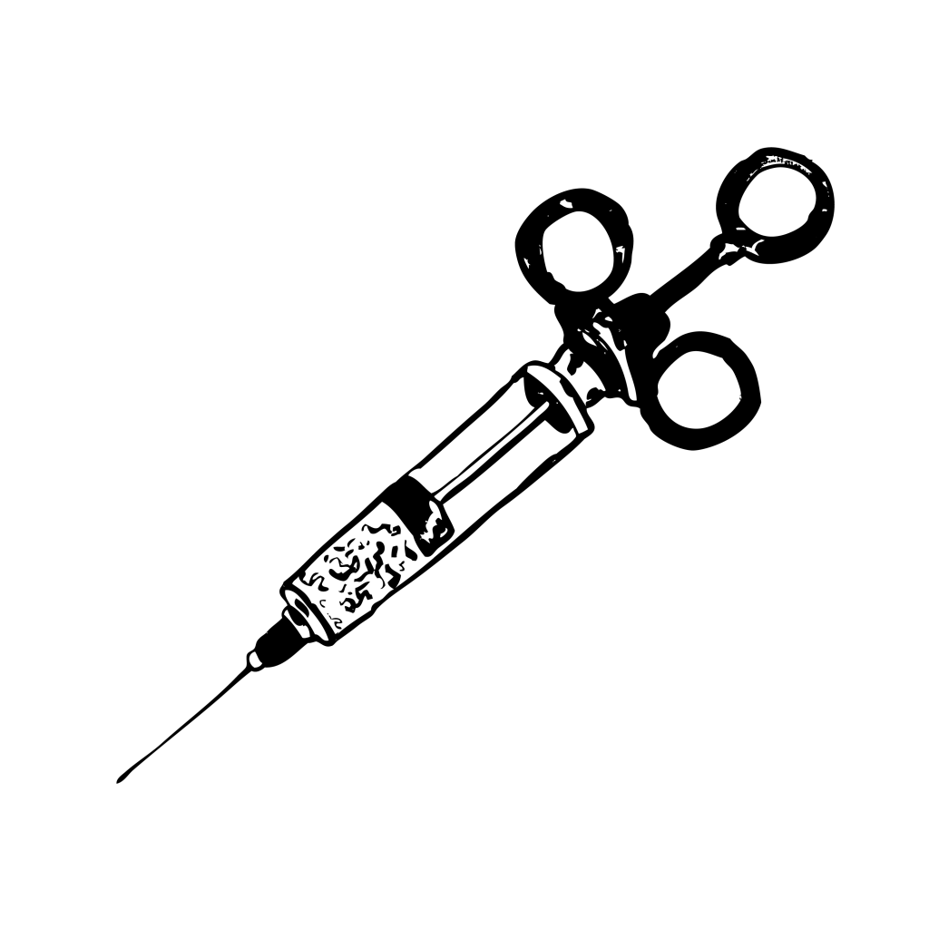 An illustration of an old-fashioned syringe.