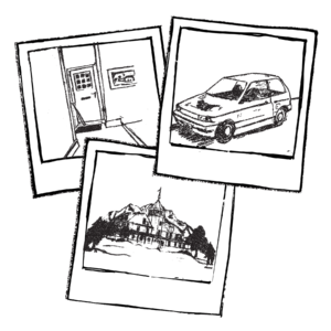 An illustration of three different polaroids.