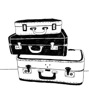 An illustration of three old-fashioned suitcases.