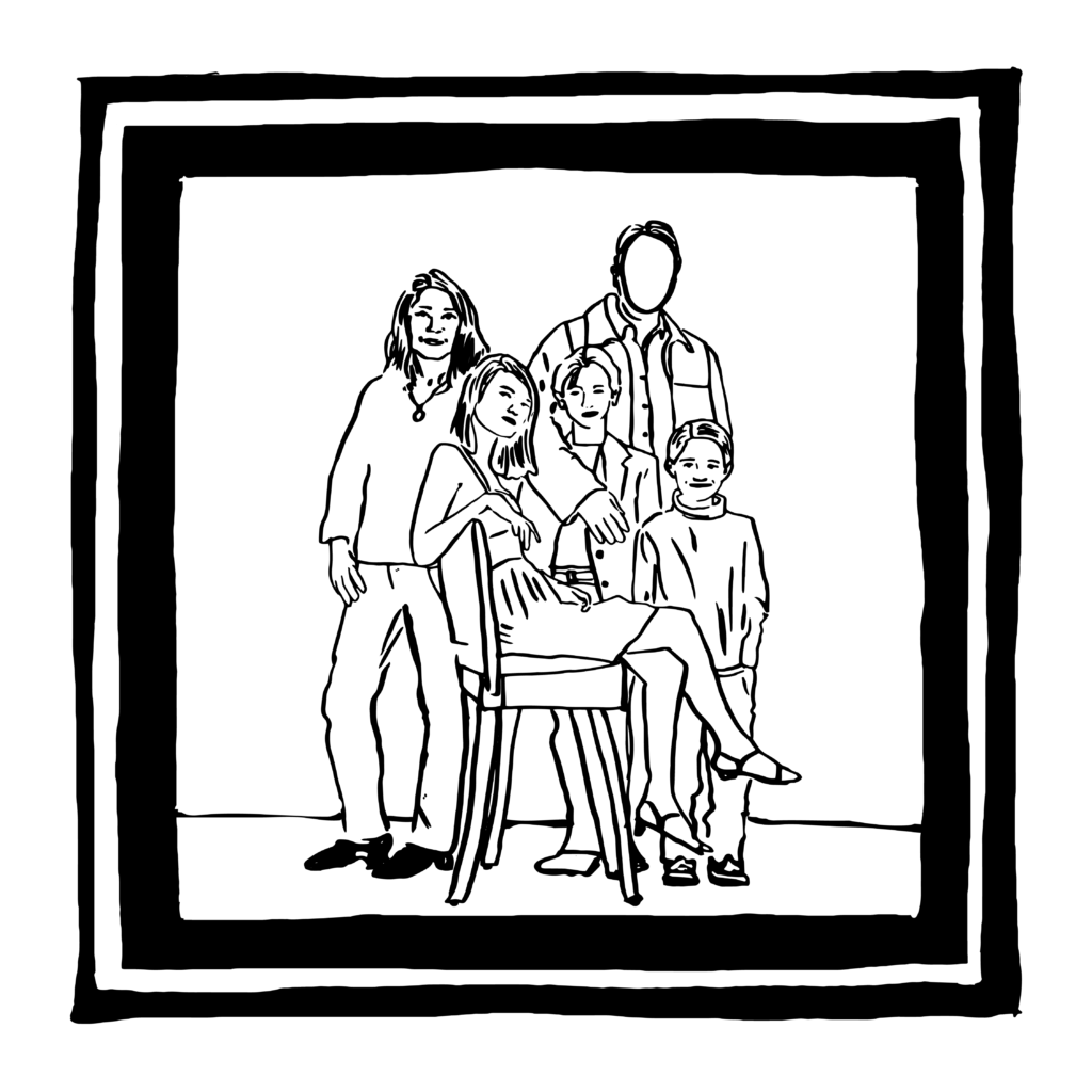 An illustration of a family portrait with the father's face left blank.