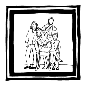 An illustration of a family portrait with the father's face left blank.