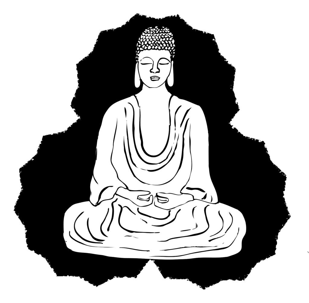 An illustration of a Buddha statue sitting peacefully.