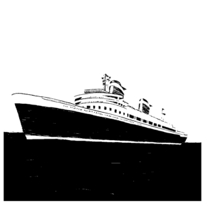 An illustration of a cruise ship at sea.