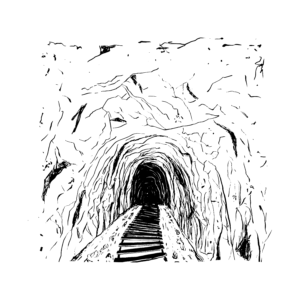 An illustration of a tunnel with train tracks going through it.