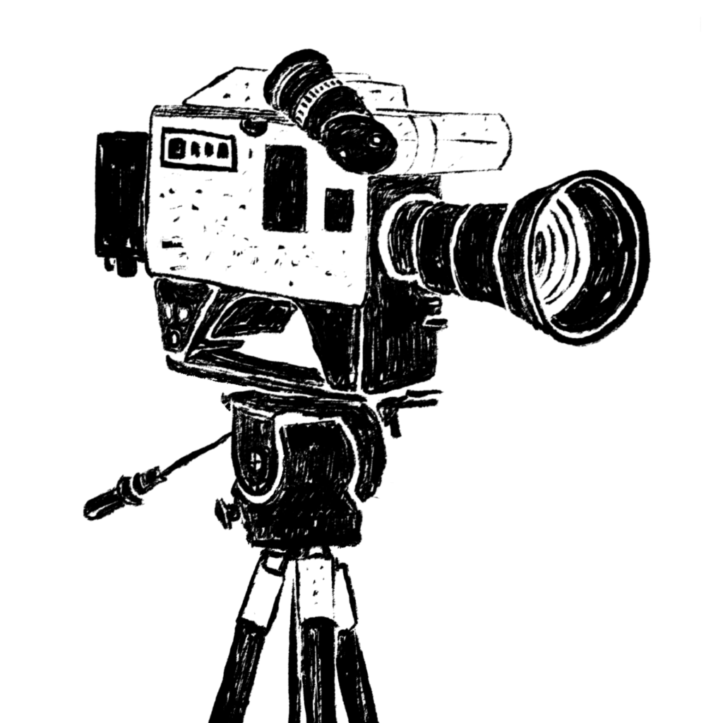 An illustration of a news camera on a tripod.