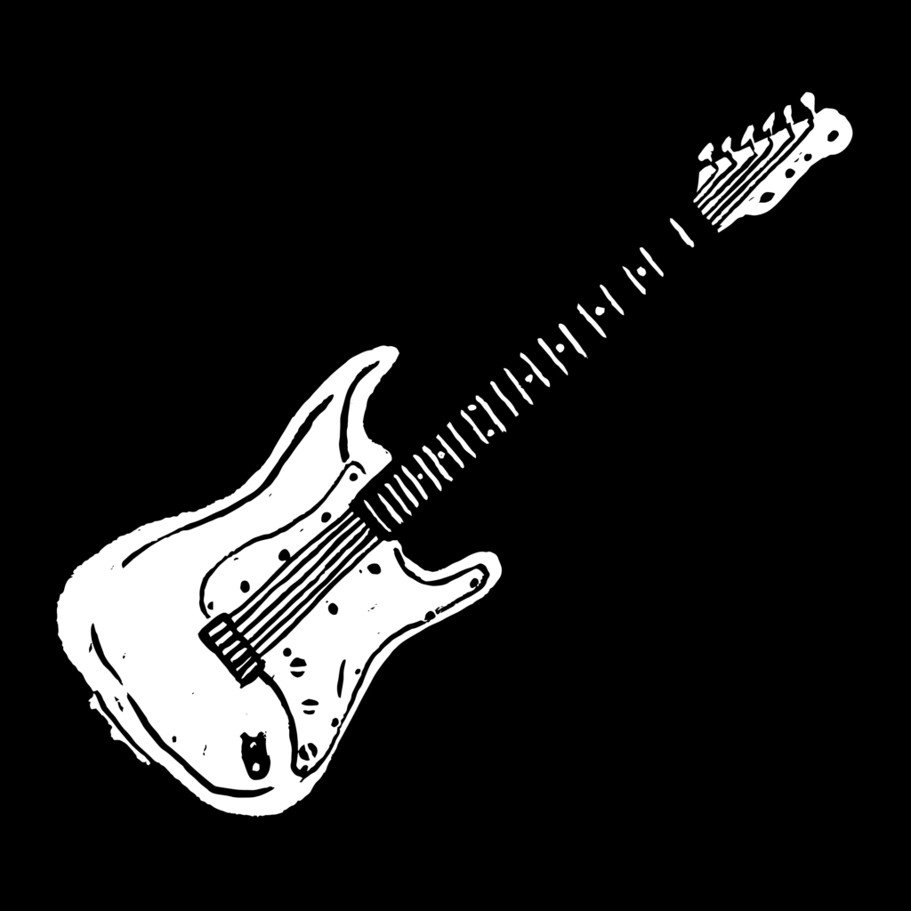 Illustration of Fender electric guitar in white, with a black background