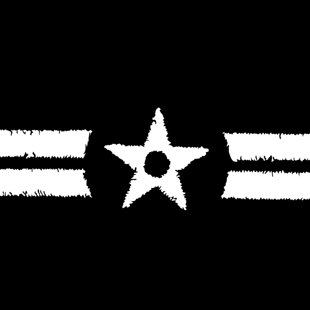 Illustration of an old U.S. Air Force logo in white on a black background. The logo is a star within a circle with two horizontal stripes on each side.