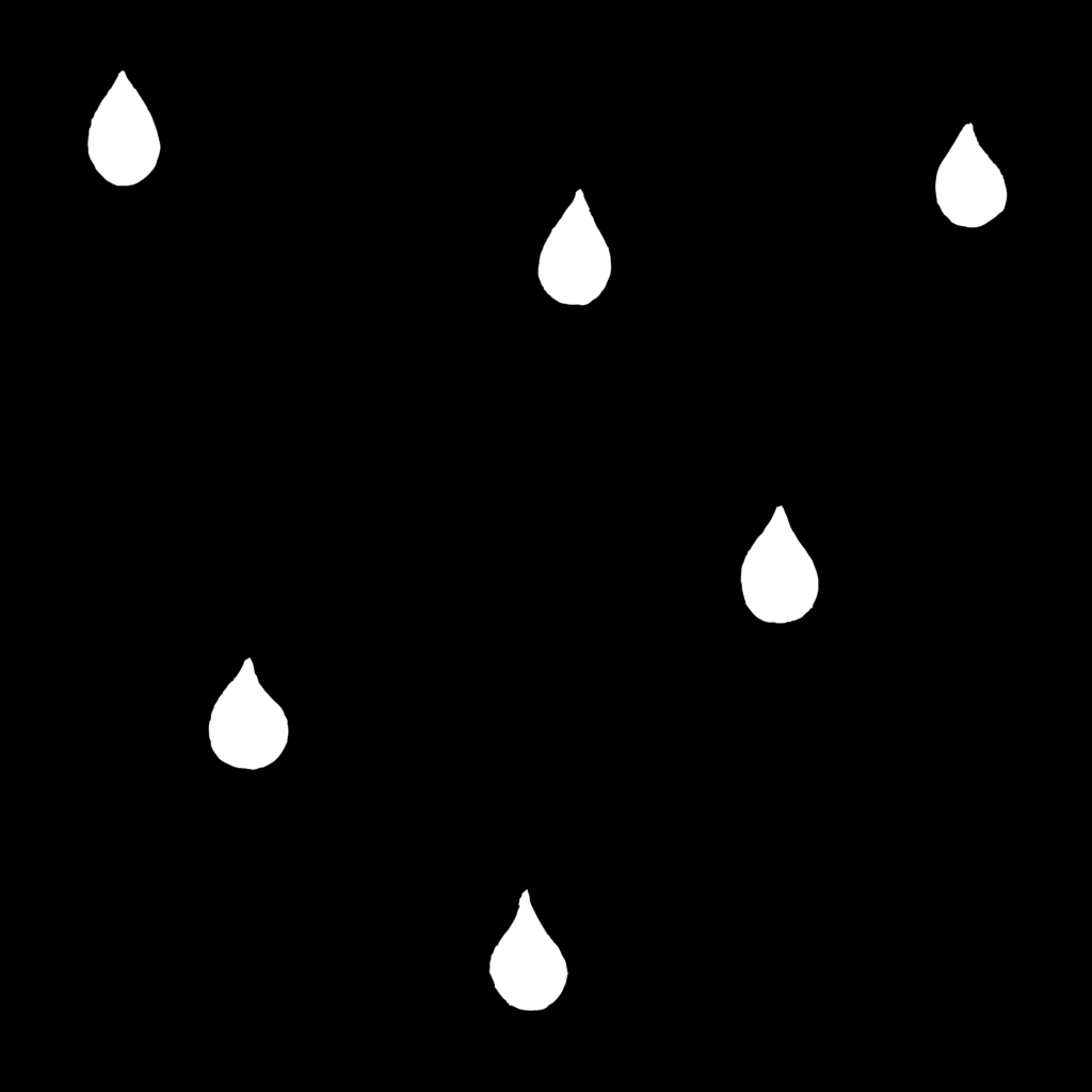 Six white droplets scattered on a black background.