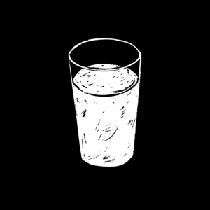 Black and white illustration of a glass cup full of milk.